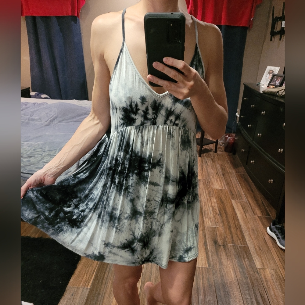 Black and White Tie Dye Mini Dress/Swim suit cover up